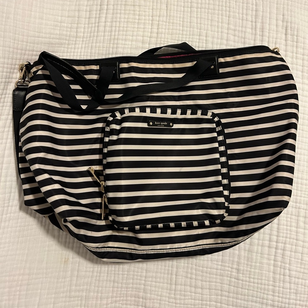 Black and white striped Kate spade weekender